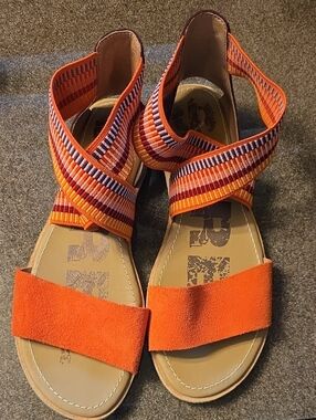 Sorel Orange Suede Sandals with Multicolor Straps